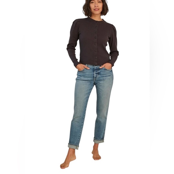 Anthropologie AMO Tomboy Jean med Wash Sz. 27 Button~Fly Stretch Mid Rise - Picture 4 of 9